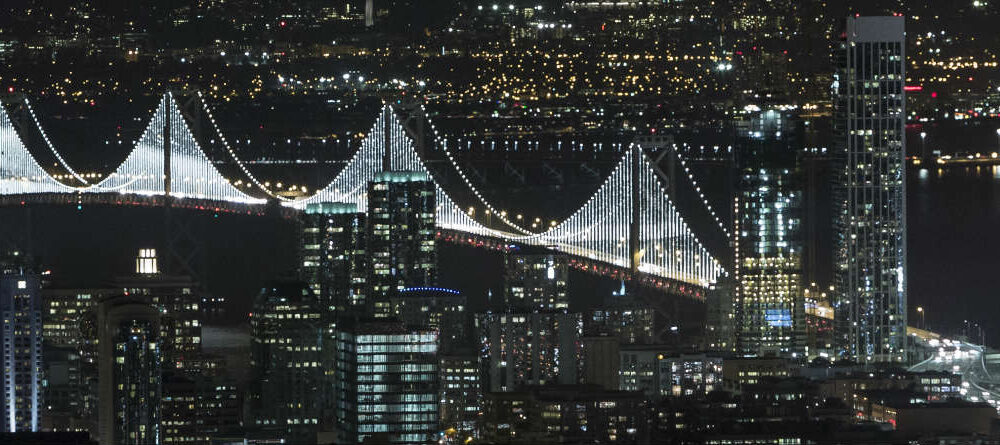 bay bridge landmark lit by interact software distant scenery banner l