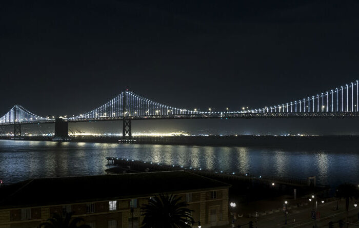 bay bridge san francisco bay illuminate area at night challenge